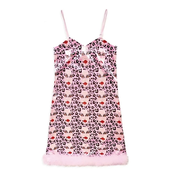 Patrick Church Rita Dress L New Pink Face Feather Indie Designer Rare Style - Picture 1 of 6